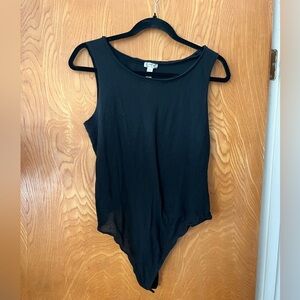 Free People Black sheer wide neck Sleeveless Bodysuit L